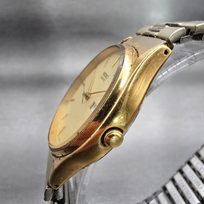 Seiko Watch Men 33mm Champagne Dial Gold Tone Daydate Round 7N43-8A89 New Batt G2
