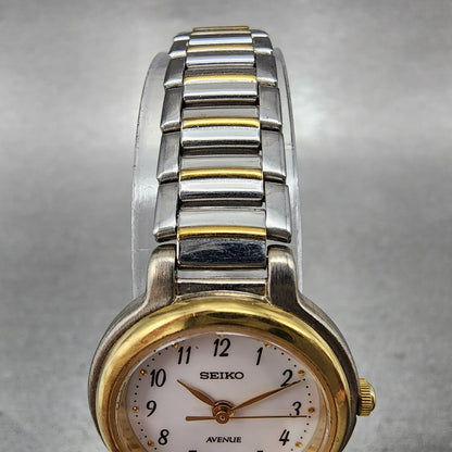 Seiko Avenue Watch Women 22mm White Dial Two Tone Round 1F21-0H60 New Battery