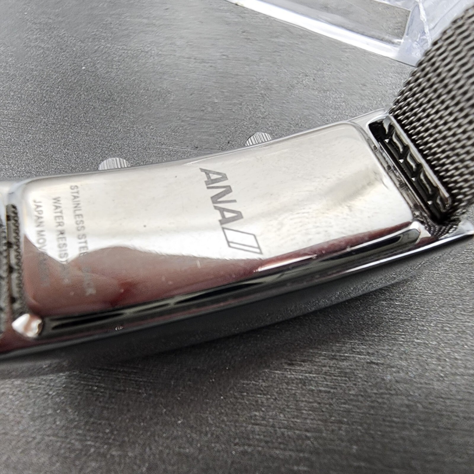 ANA Dual Time Tank Watch Women 19mm White Dial Steel Rectangle Mesh Band New Bat10