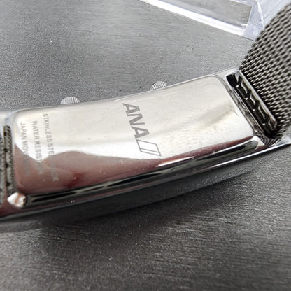 ANA Dual Time Tank Watch Women 19mm White Dial Steel Rectangle Mesh Band New Bat10