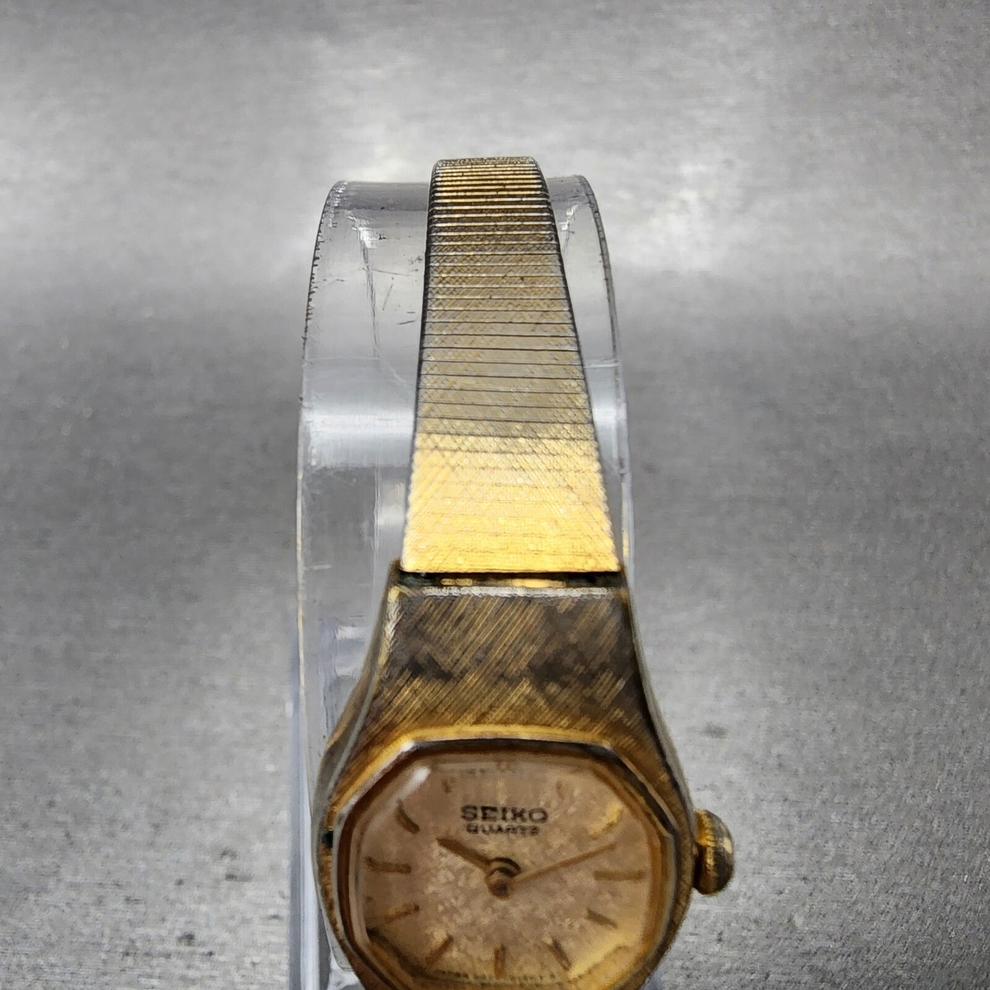 VTG Seiko Watch Women 16mm Champagne Dial Gold Tone Octagon 54205059 New Batt4