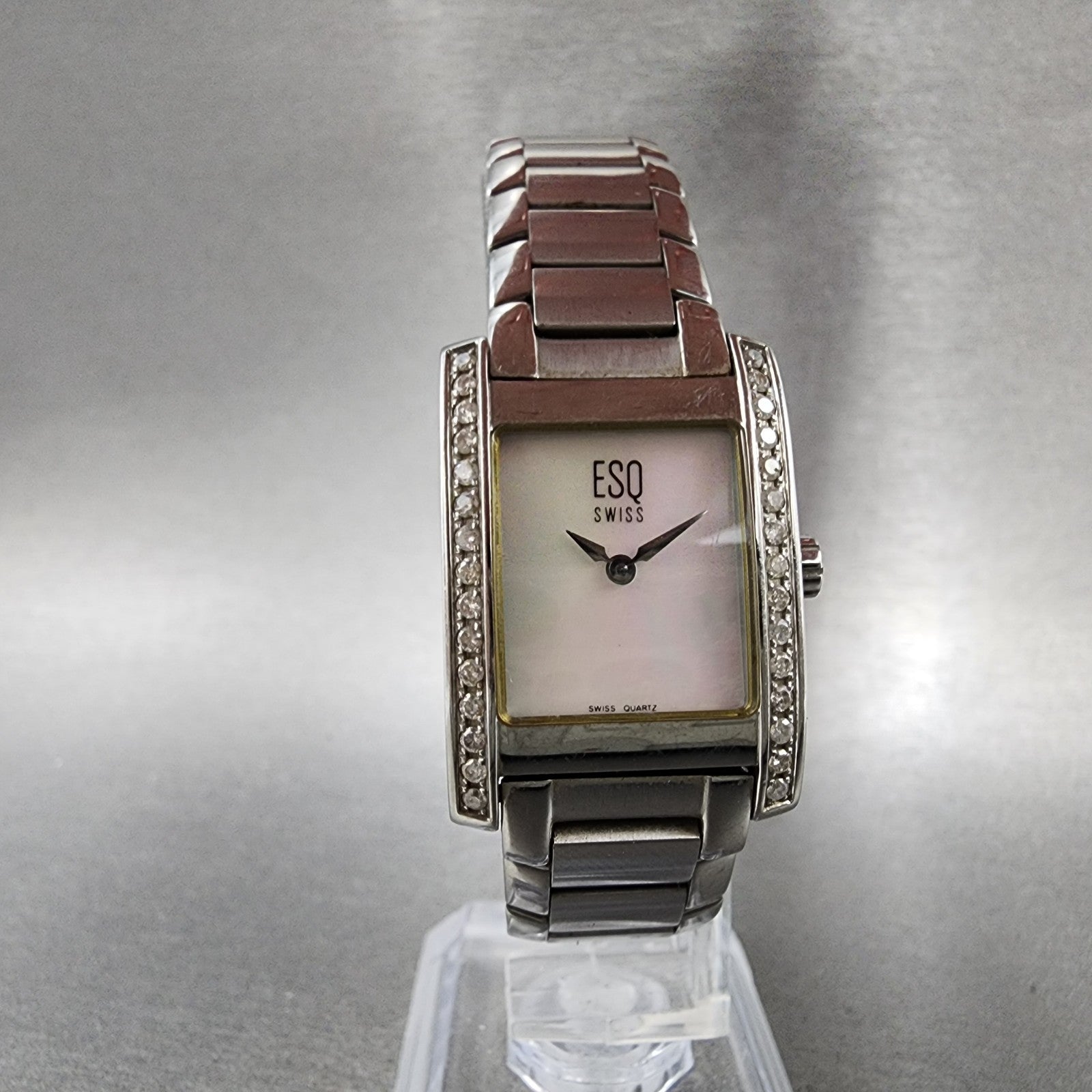 ESQ Tank Watch Women 21mm MOP Dial Silver Tone Diamond Bezel E5093 New Battery5