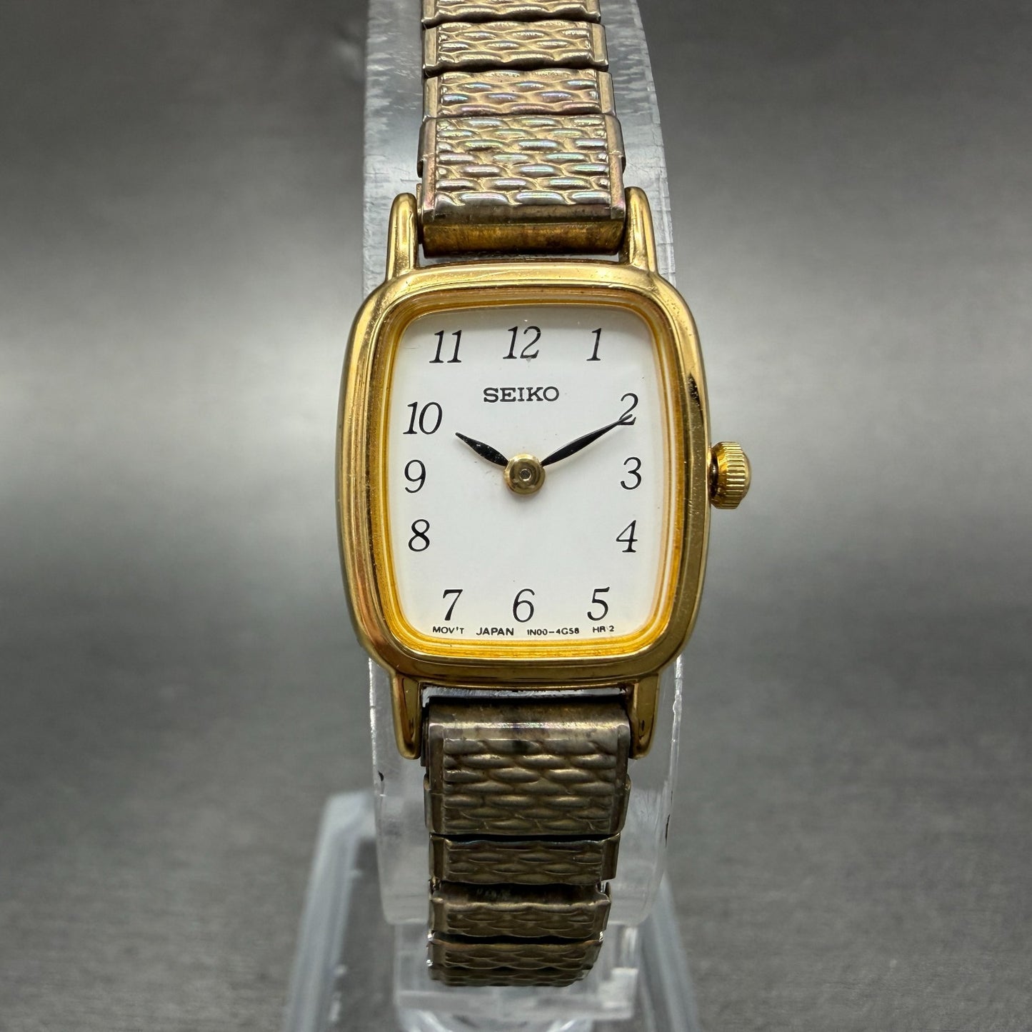 Seiko Tank Watch Women 18mm White Dial Gold Tone Rectangle 1N00-5K29 New Bat0