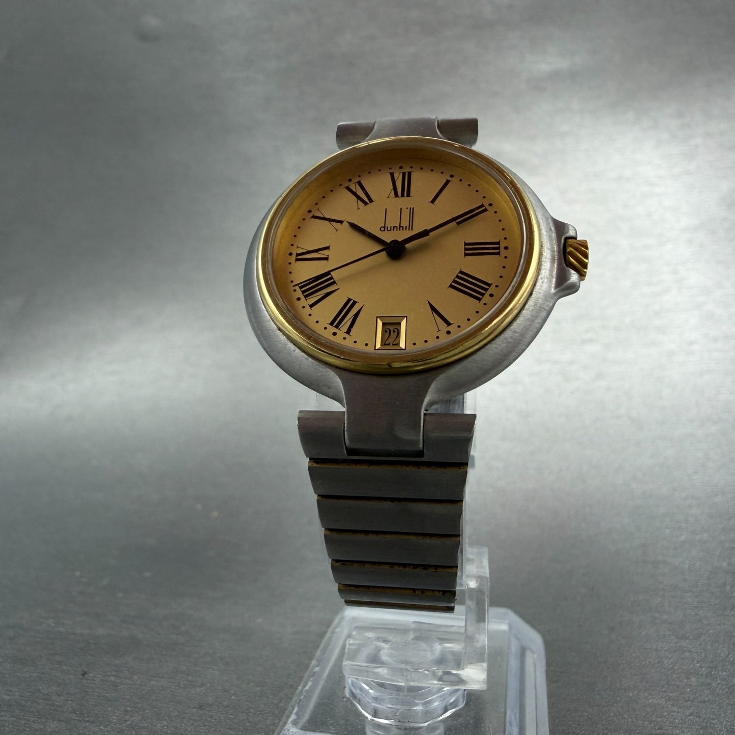 Dunhill Millennium Watch Men 32mm Gold Dial Two Tone Date Round New Battery5