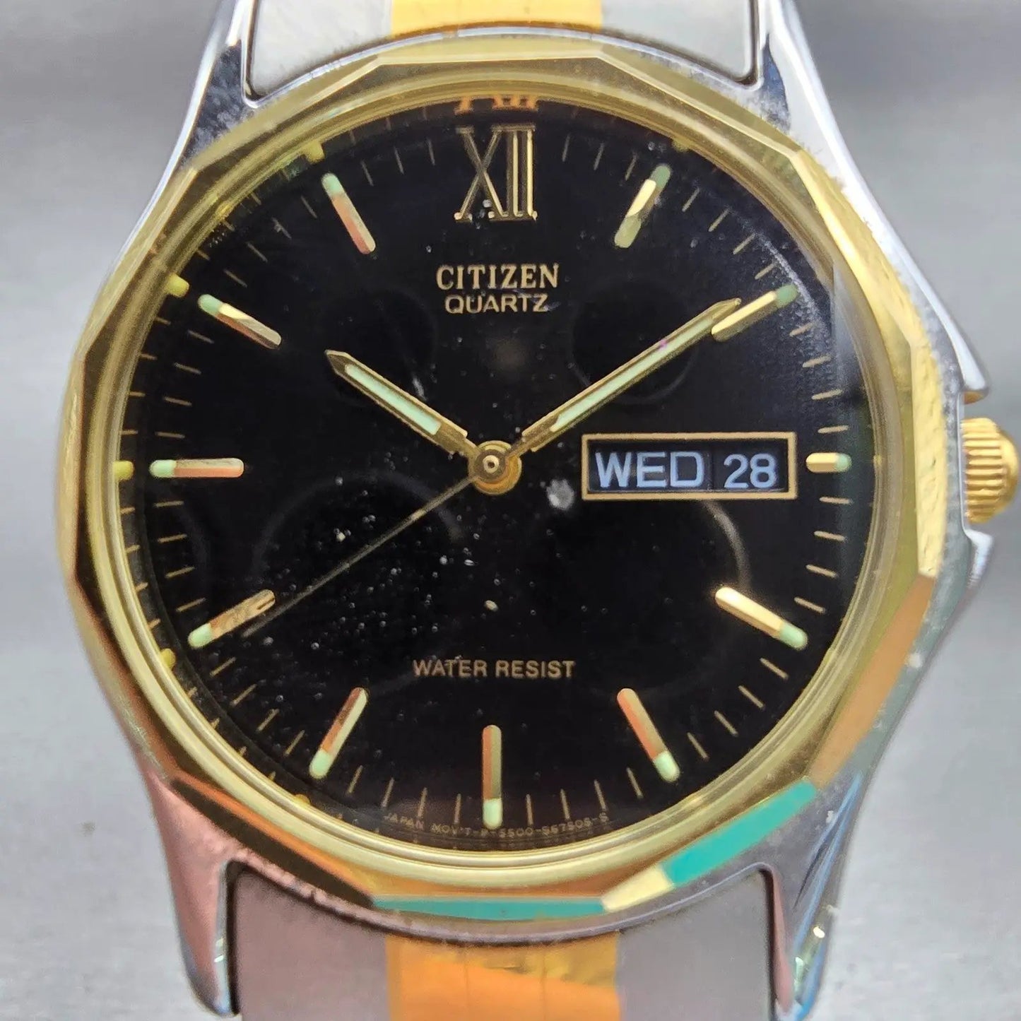 Citizen Watch Men 34mm Black Dial Two Tone Daydate Round 5500-S24361 New Battery1