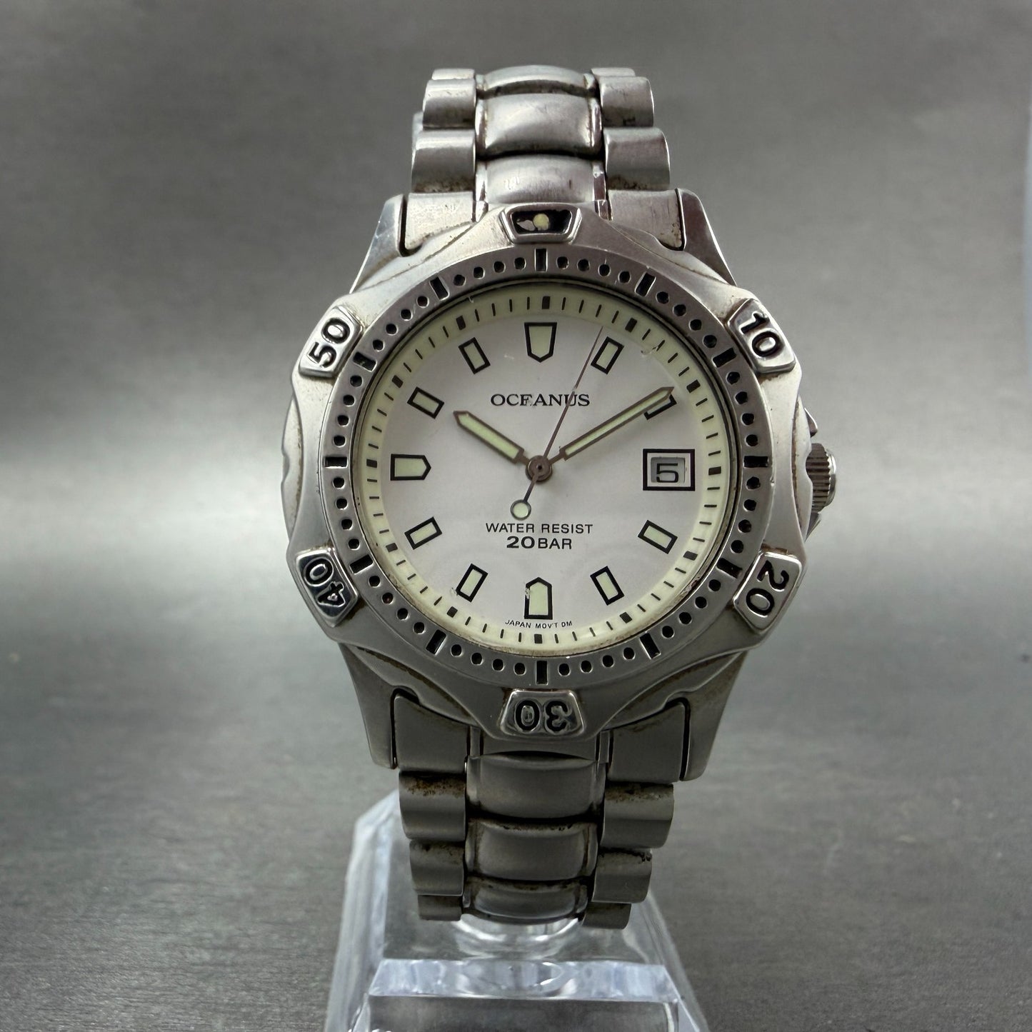 Casio Oceanus Dive Watch Men 38mm White Dial Steel Date Round OC-700 New Battery5