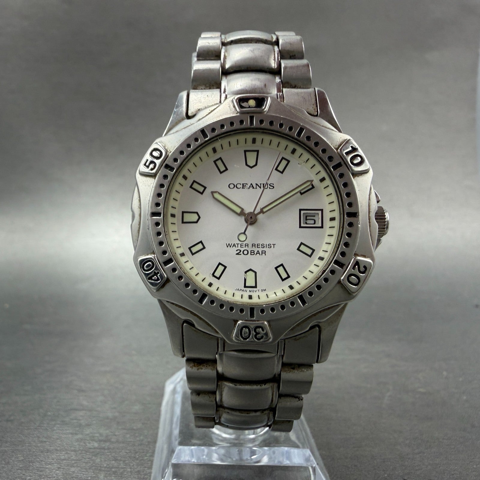 Casio Oceanus Dive Watch Men 38mm White Dial Steel Date Round OC-700 New Battery5
