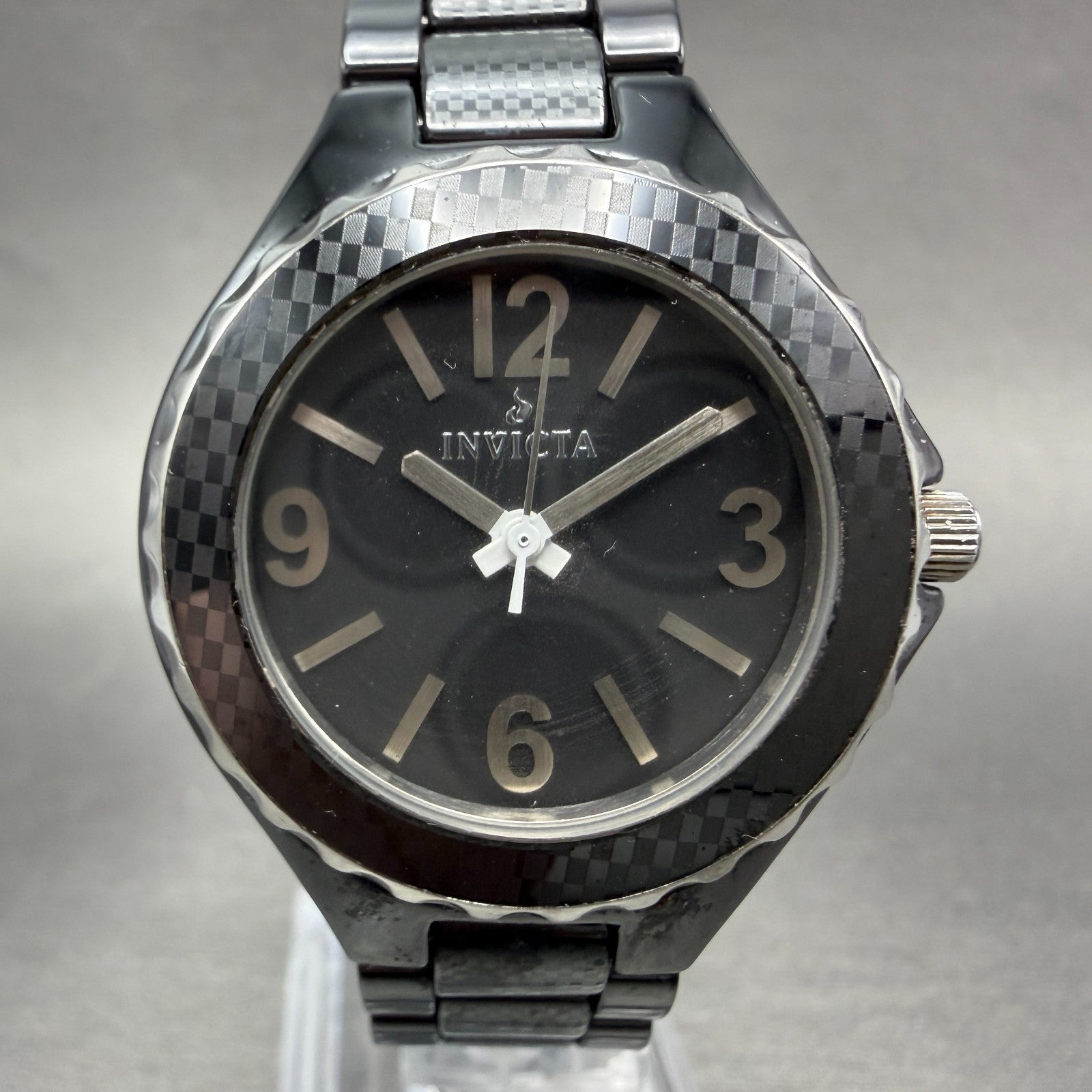 Invicta Watch Women 34mm Black Dial Black Tone Round 1159 New Battery Bracelet0