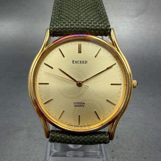 Citizen Exceed Watch Men 32mm Gold Dial Gold Tone Round 5639-F60854 New Battery0