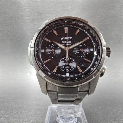 Alba Solar Chronograph Watch Men 42mm Black Dial Steel Date V175-0AB0 Works5