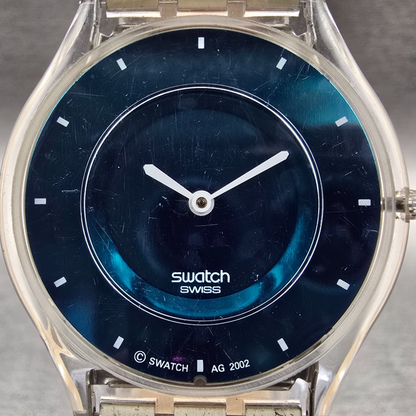 Swatch Turquoisia Watch Women 34mm Blue Dial Clear Case Round SFK172 New Battery1