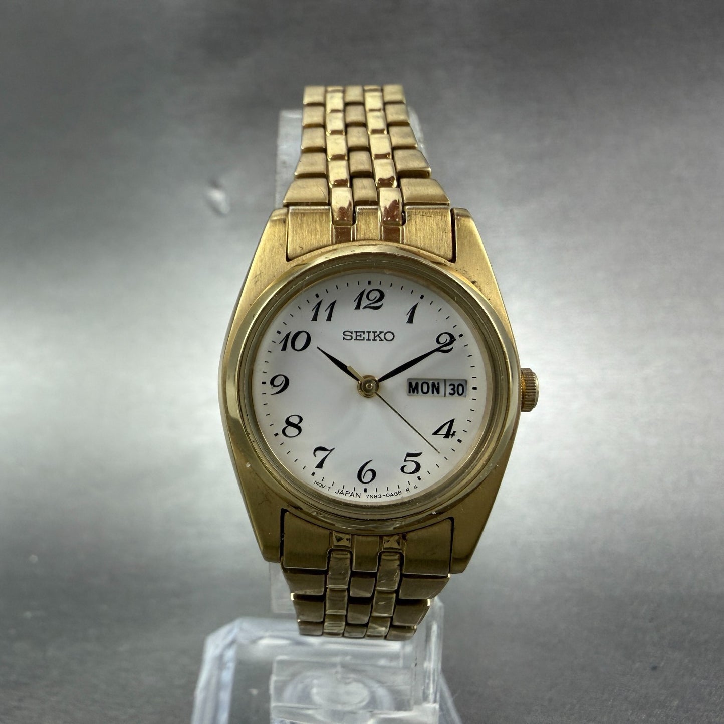Seiko Watch Women 24mm White Dial Gold Tone Daydate 7N83-0011 New Battery5
