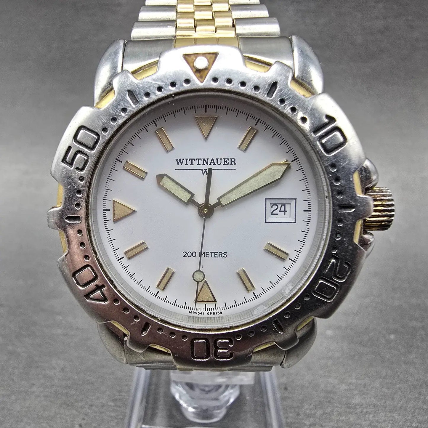 Wittnauer Dive Watch Men 38mm White Dial Two Tone Date Round New Battery VTG0