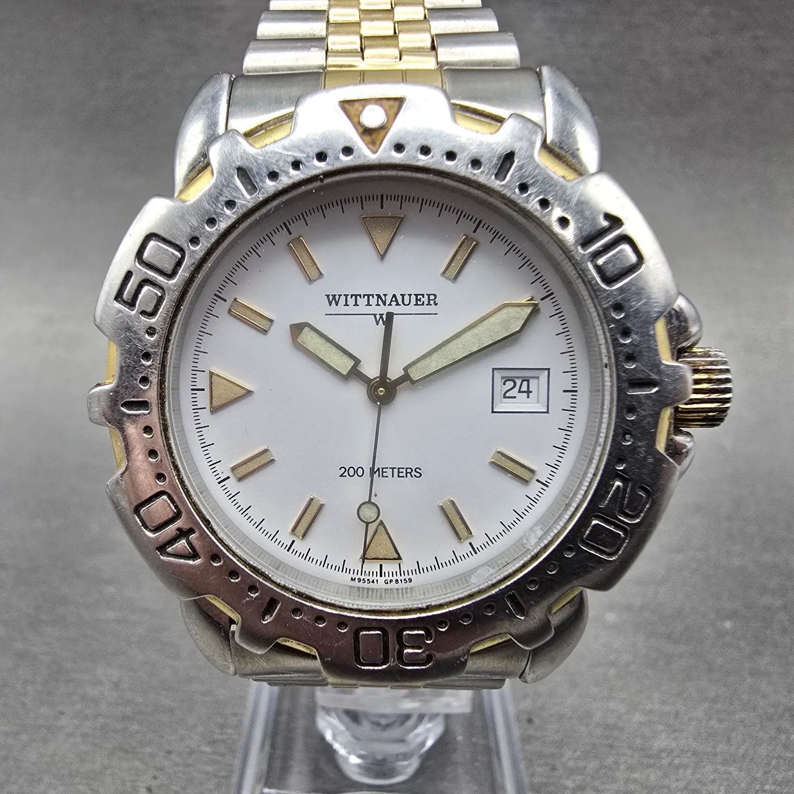 Wittnauer Dive Watch Men 38mm White Dial Two Tone Date Round New Battery VTG0
