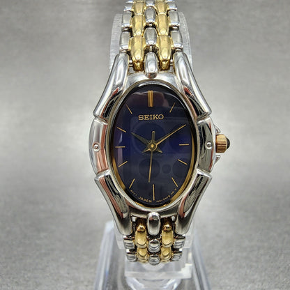 Seiko Watch Women 20mm Blue Dial Two Tone Oval 1N010GT0 New Battery0