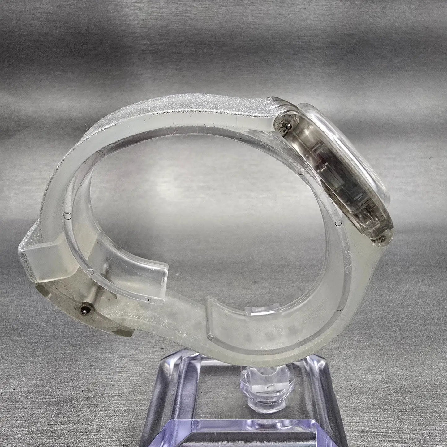 Swatch SILVERBLUSH Watch Men Silver Dial Clear Case Date GM416C New Battery G8
