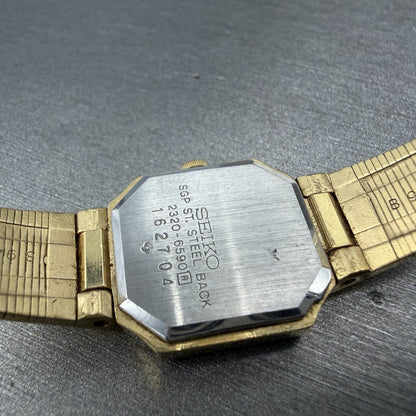 Seiko Watch Women 19mm White Dial gold Tone Octagon VTG 2320-6590 New Battery9