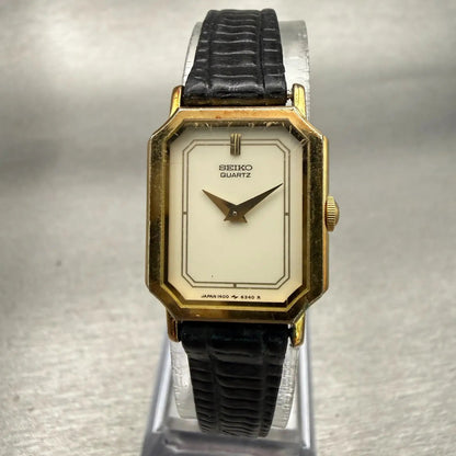 Seiko Watch Women 18mm Ivory Dial Gold Tone Rectangle 1400-8440 New Battery VTG0