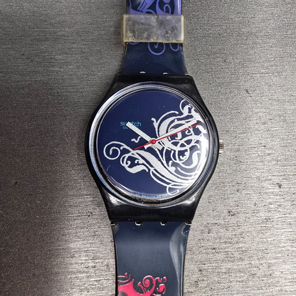 Swatch Tristan Mens Watch 34mm Blue Dial Black Tone Round GB135 New Battery3