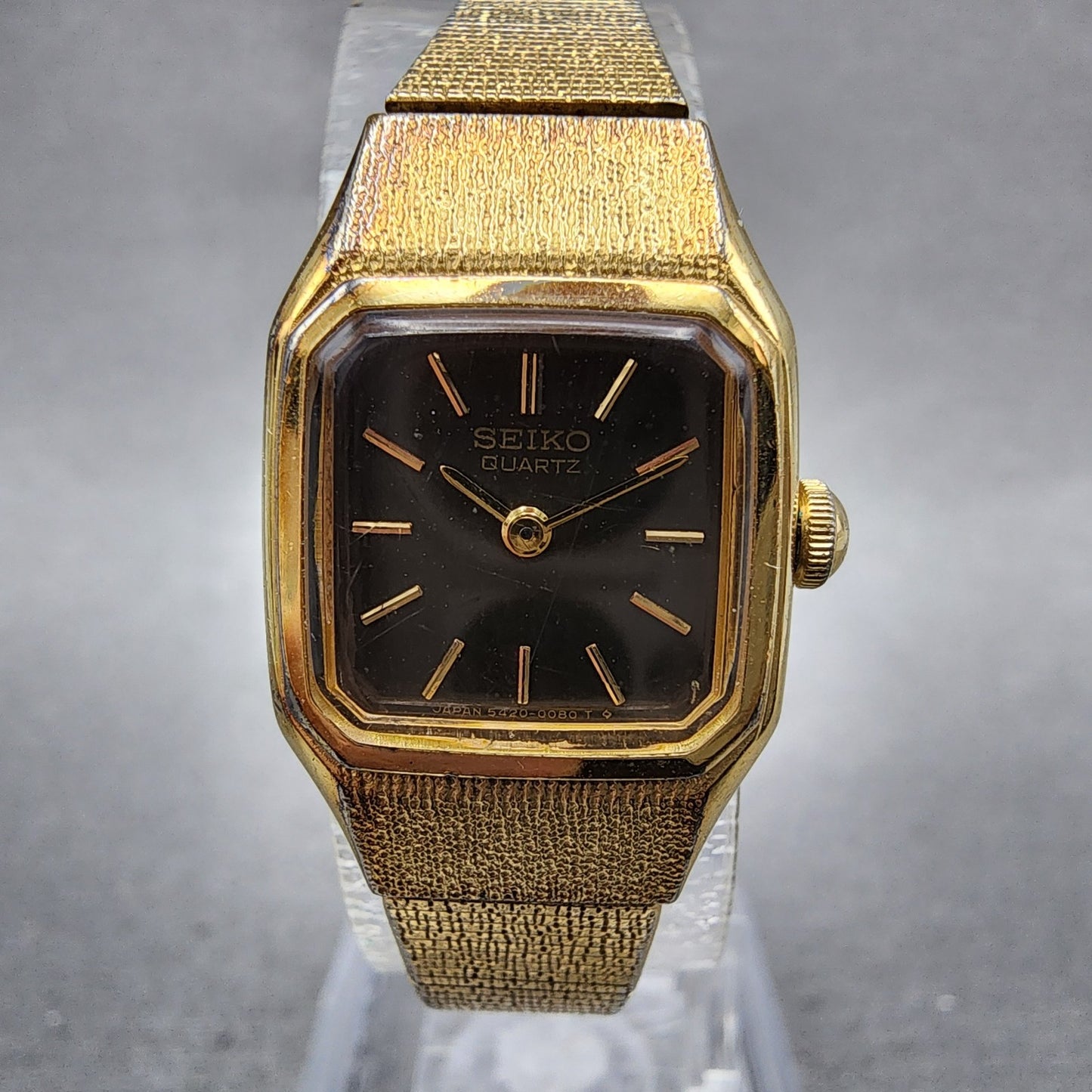 Seiko Tank Watch Women 17mm Brown Dial Gold Tone Rectangle 54205019 New Battery1