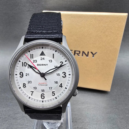 BERNY Field Watch Men 37mm Silver Dial Titanium Round New Battery0