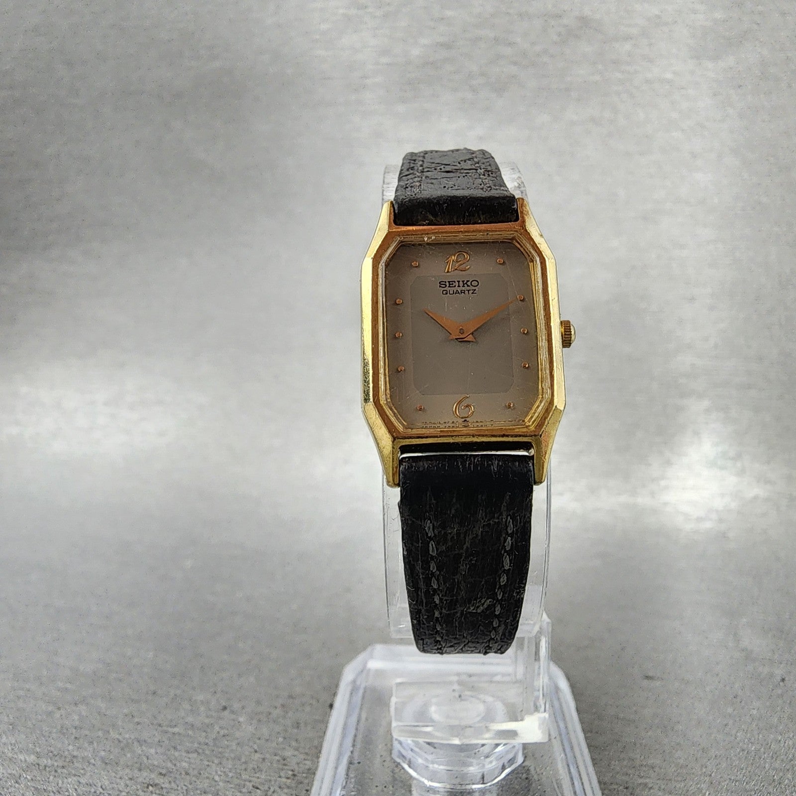 Seiko Tank Watch Women 18mm Gray Dial Gold Tone Rectangle 73206160 New Battery5