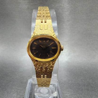 Seiko Watch Women 17mm Brown Dial Gold Tone Oval 2C205759 New Battery NOS0