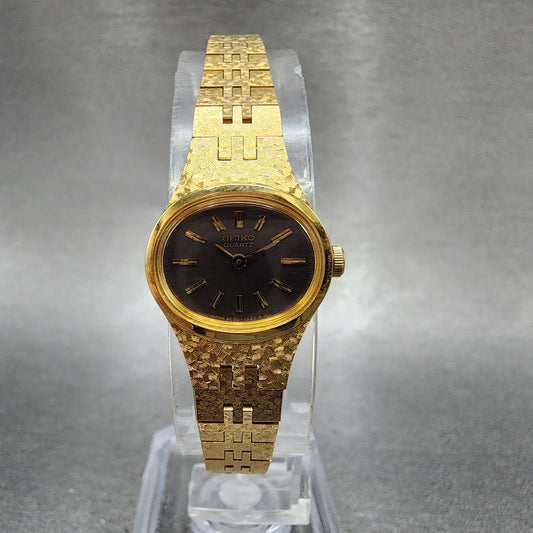 Seiko Watch Women 17mm Brown Dial Gold Tone Oval 2C205759 New Battery NOS0