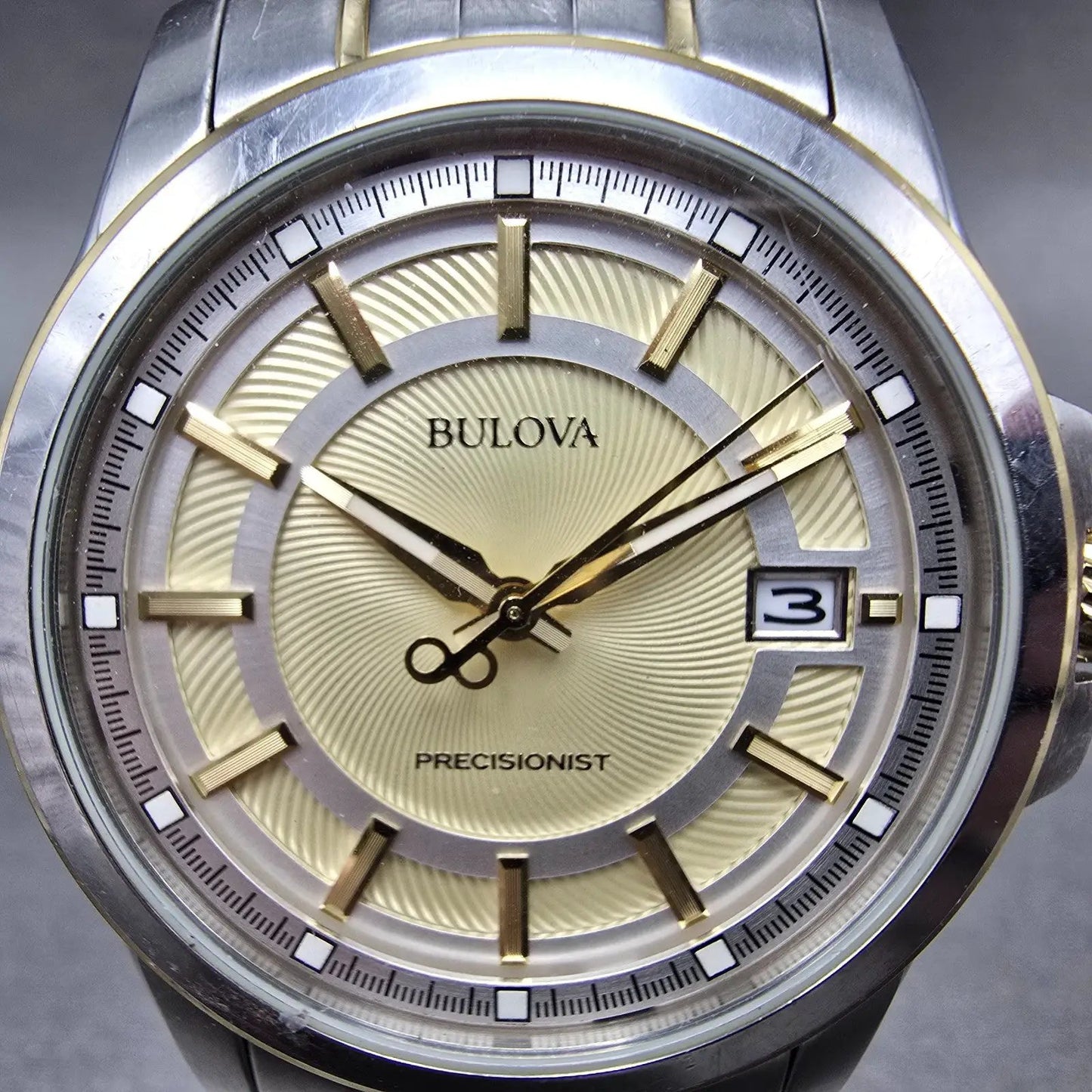 Bulova Precisionist Watch men 42mm Champagne Dial Two Tone Date 98B156 PARTS2