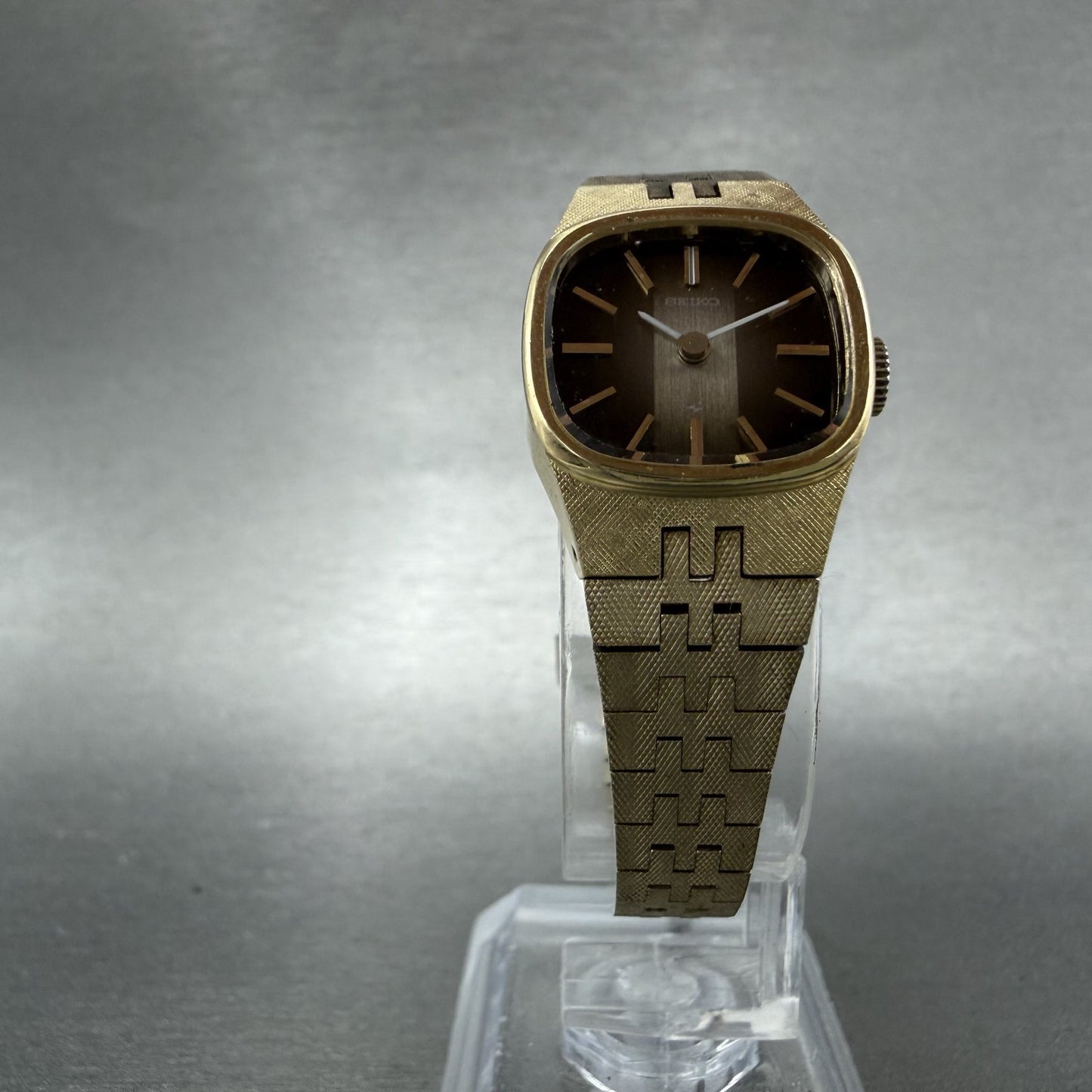 Seiko Watch Women 19mm Brown Dial Gold Tone Rectangle Manual Wind Runs 11-3949 I5