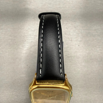 Seiko Alba Watch Men 28mm Gold Dial Gold Tone Rectangle V306-5140 New Battery4