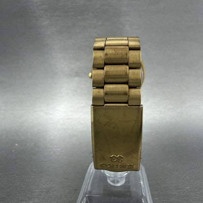 Seiko SQ Watch Men 33mm Champagne Dial Gold Tone Date 5y226009 New Battery7