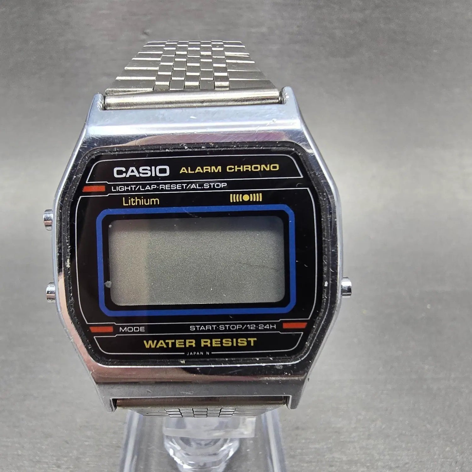 Casio A161 Watch Men 33mm Silver Tone Digital Alarm Chronograph PARTS0