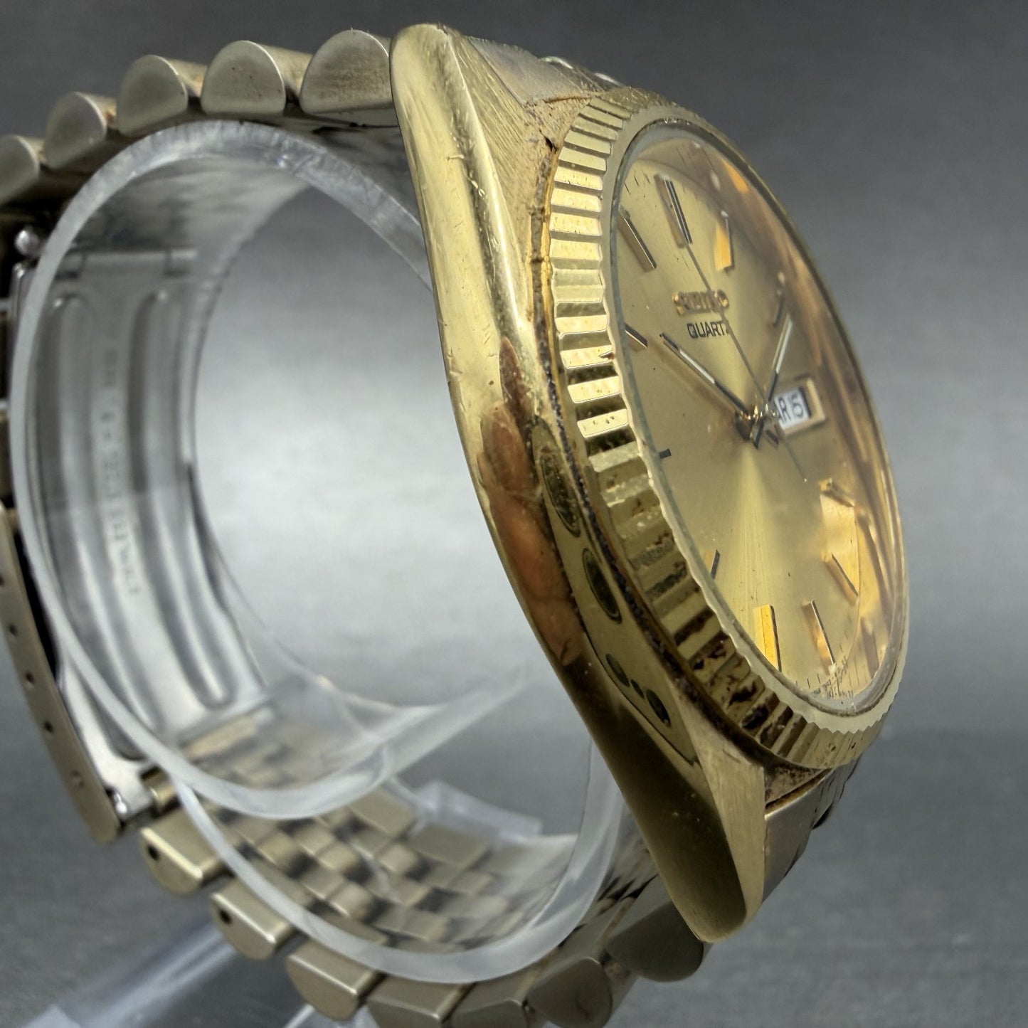 Seiko President Watch Men 36mm Gold Dial Gold Tone Daydate 7n43-8119 New Batt AP3