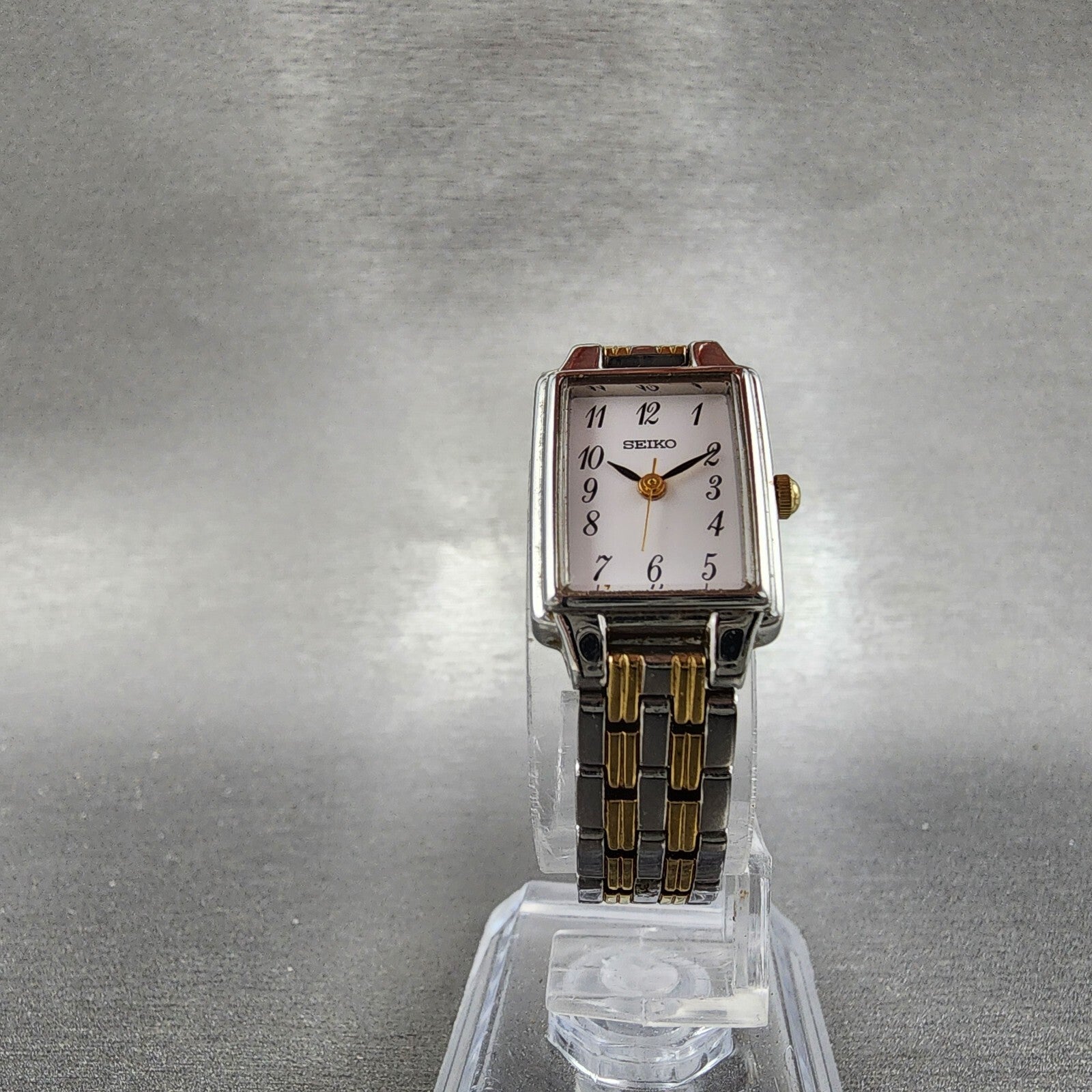 Seiko Tank Watch Women 16mm White Dial Two Tone Rectangle 1N010FH0 New Battery5