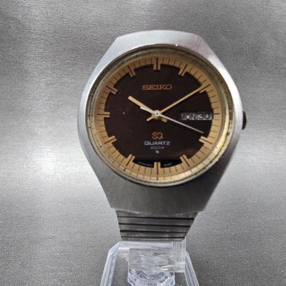 Seiko SQ Watch Men 37mm Black Dial Silver Tone Daydate 0903-8007 New Battery VTG5