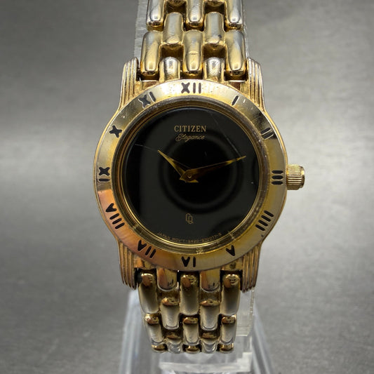 Citizen Elegance Watch Women 22mm Black Dial Gold Tone Round 5420-S26003 NewBat40