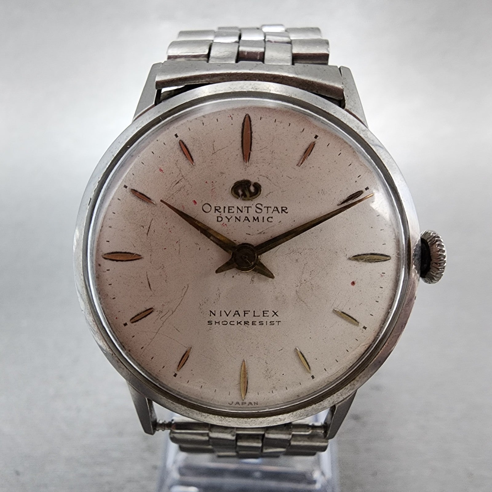Orient Star Dynamic Watch Men 33mm White Dial Steel Nivaflex Manual Wind Runs1