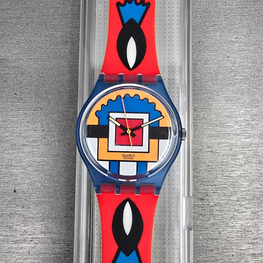 Swatch Paella Watch Men 34mm Orange Dial Blue Case GN129 New Battery NOS0