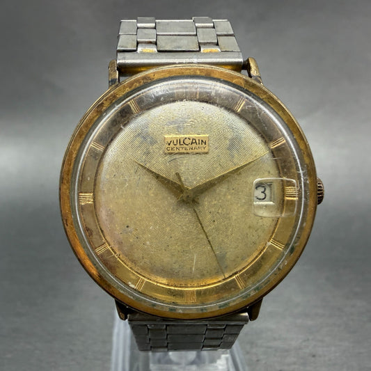 Vulcain Centenary Watch Men 36mm Gold Dial Gold Tone Date Round Automatic READ!!0