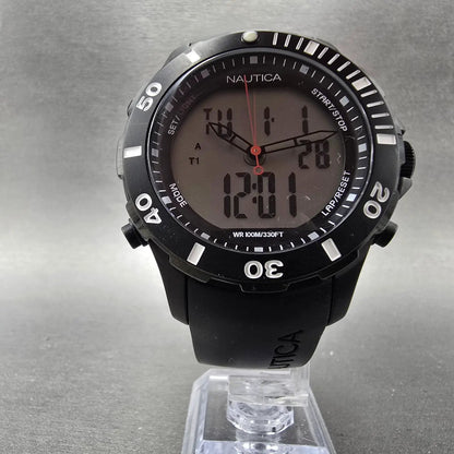 Nautica Dive Watch Men 44mm Black Analog Digital Alarm Chronograph New Battery5