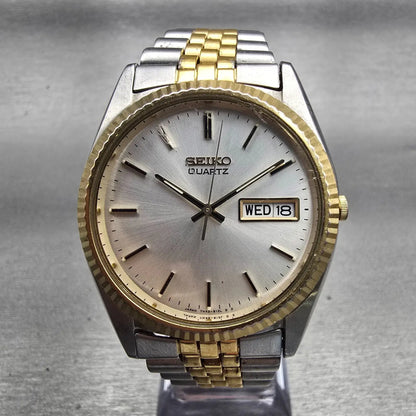 Seiko President Watch Men 35mm Silver Dial Two Tone Daydate 7N43-8119 New Batt0