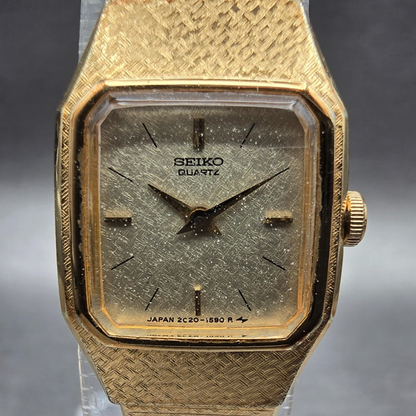 Seiko Watch Women 17mm Champagne Dial Gold Tone Rectangle 2C20-5789 New Battery1