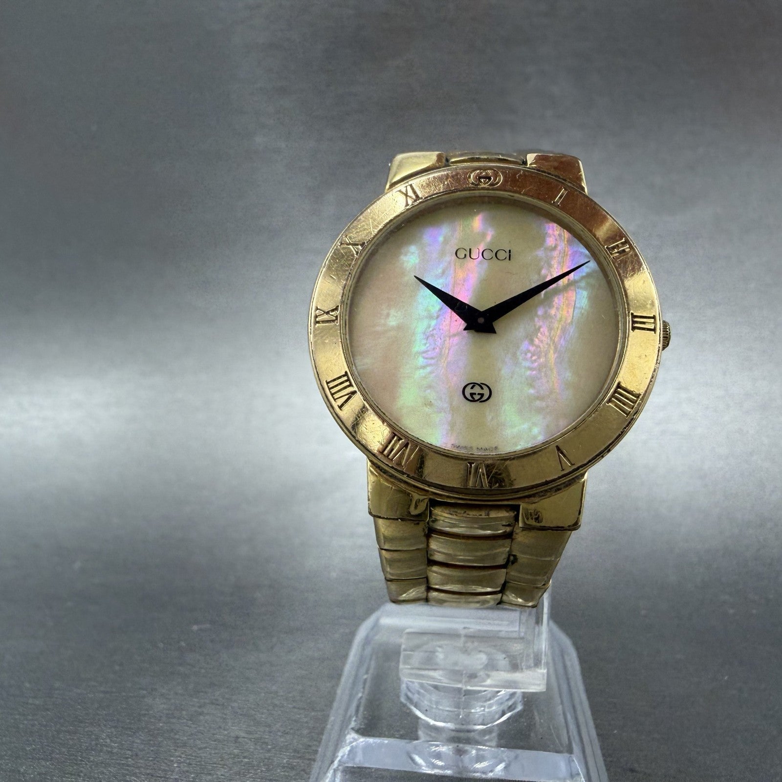 Gucci 3300M Watch Men 33mm MOP Dial Gold Plated Round Vintage PARTS6