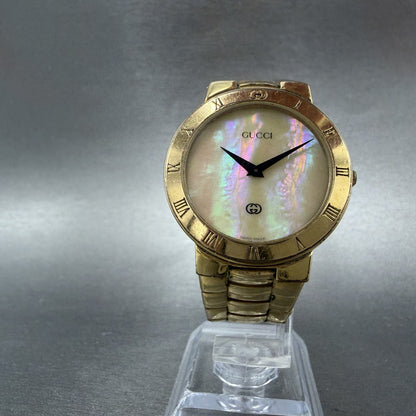 Gucci 3300M Watch Men 33mm MOP Dial Gold Plated Round Vintage PARTS6