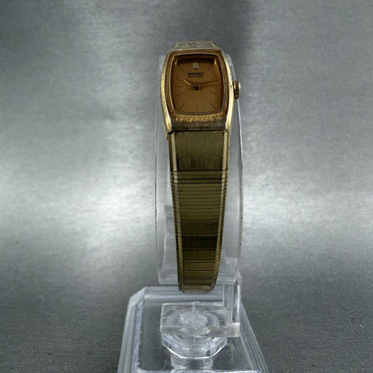 Seiko Tank Watch Women 13mm Champagne Dial Gold Tone 2e20-5139 New Battery5