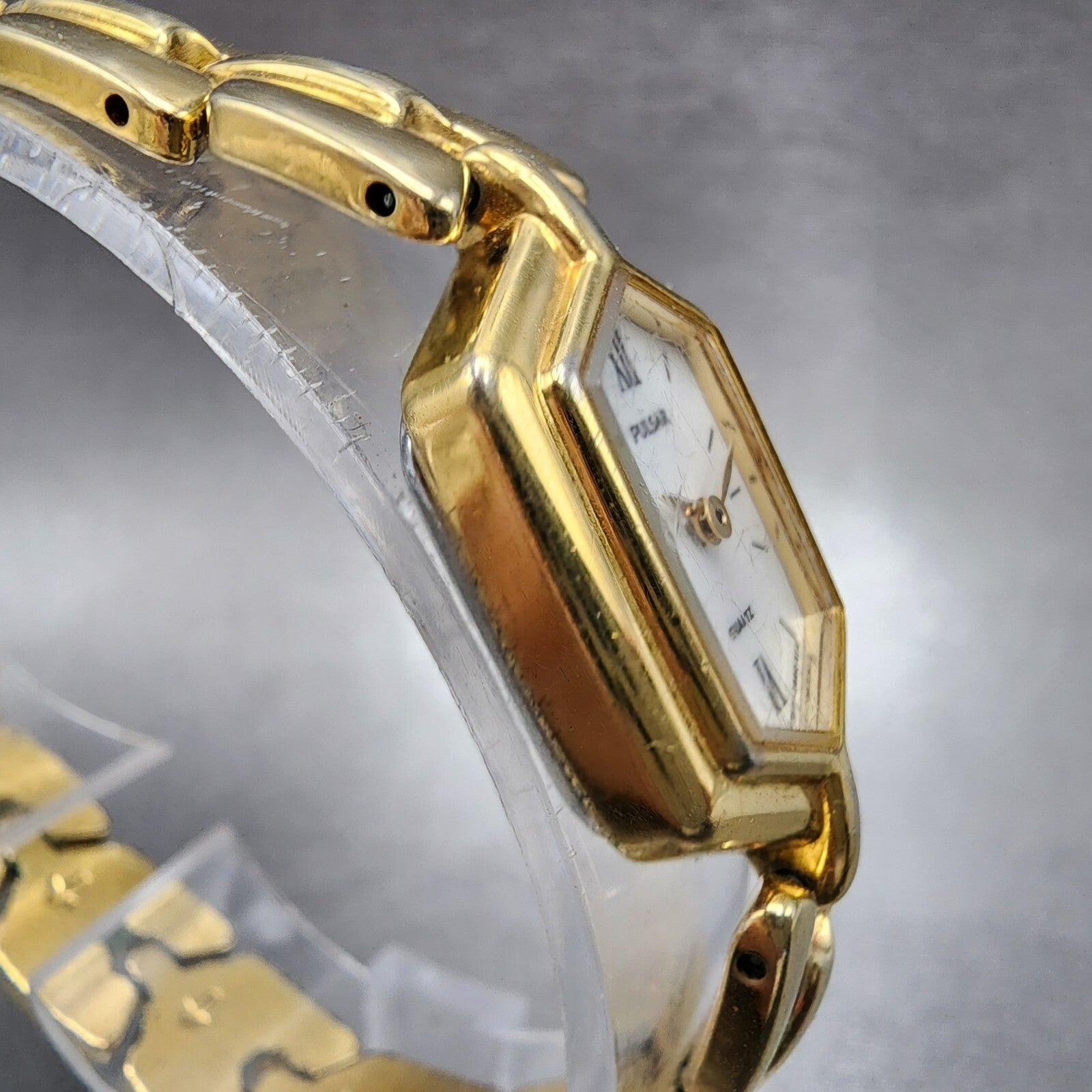 Pulsar Watch Women 17mm MOP Dial Gold Tone Hexagon V8105880 New Battery2