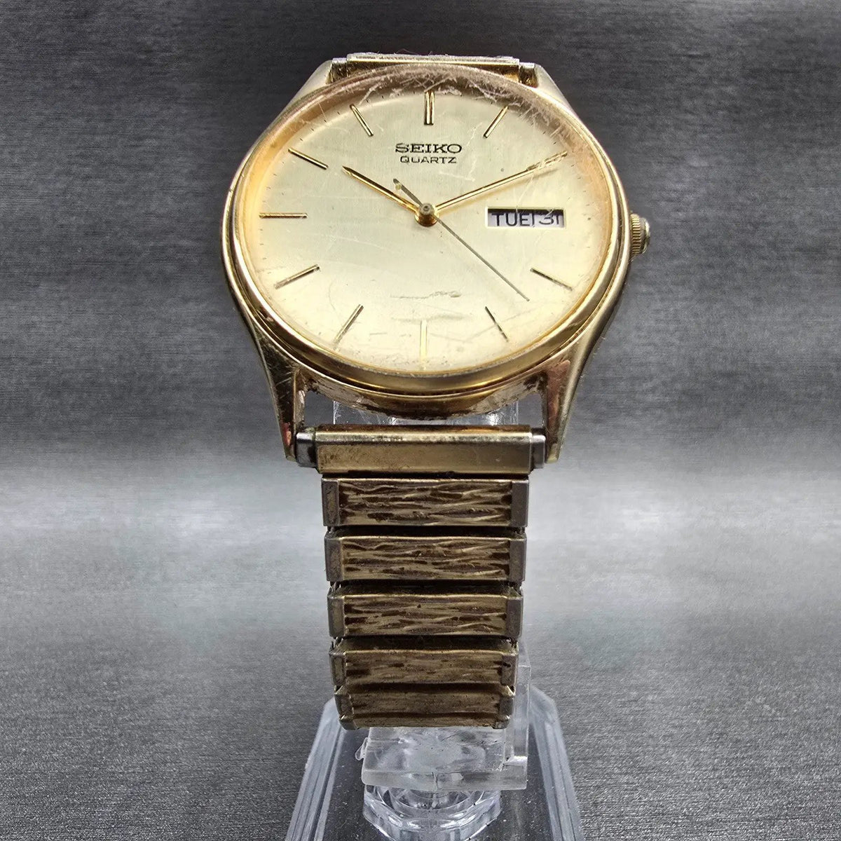 Seiko Watch Men 33mm Champagne Dial Gold Tone Daydate Round 6533-8019 New Batt5