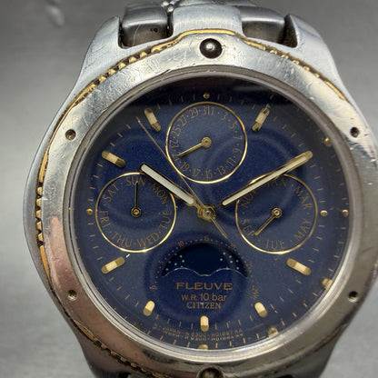 Citizen Fleuve Triple Calendar  Moonphase Watch Men 36mm Blue Dial Silver Runs2