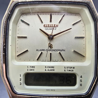 Citizen Analog Digital Watch Men 33mm Champagne Dial Gold 4-082184 PARTS VTG2